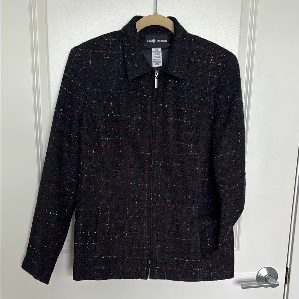 Black Sequin Jacket with Red Accents